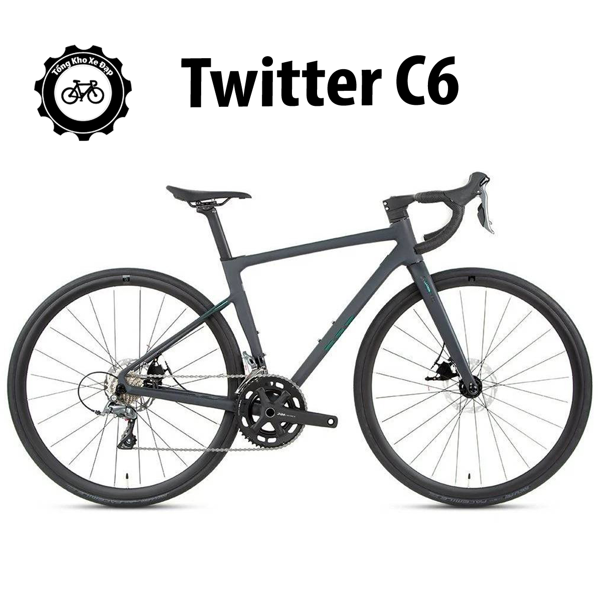 Xe Đạp TWITTER C6 • Khung nhôm 7005, càng carbon, group Shimano Claris, trục rỗng, moay-ơ 6 bạc cối nổ trục T.A